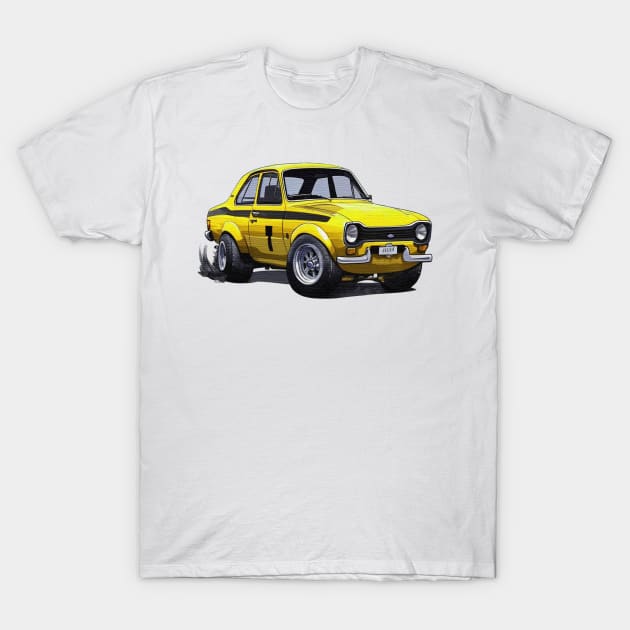 cartoon Ford Escort MK1 yellow T-Shirt by JnS Merch Store